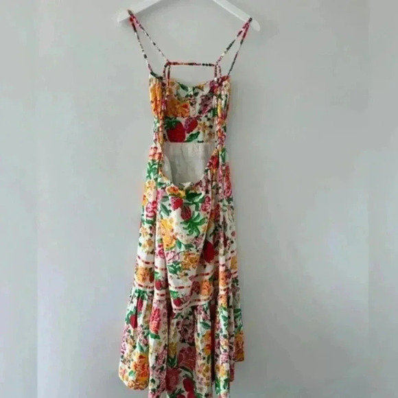 NWT FARM Rio Floral Sketch Tiered Cotton Tropical Backless Strappy Midi Dress L - Picture 6 of 11